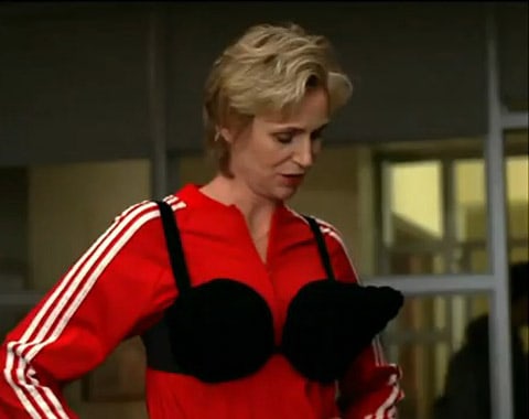 Watch: Sue Sylvester Wears Madonna Cone Bra in Glee Preview.