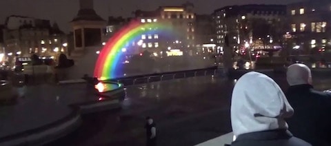 Trafalgar Square night rainbow