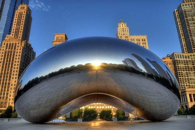 The Cloud Gate (or "Bean") in Millennial Park, Chicago, ManAboutWorld gay travel magazine