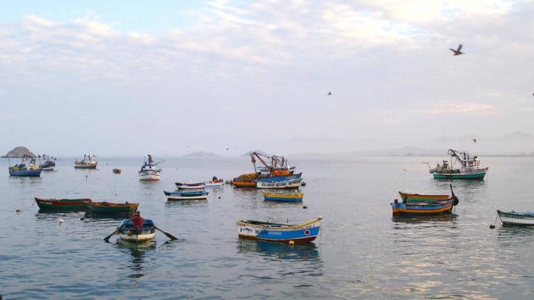 Boats bob next to the tiny fishing village of Puerto Huarmey, Peru. (Jimmy Chalk/GlobalPost)