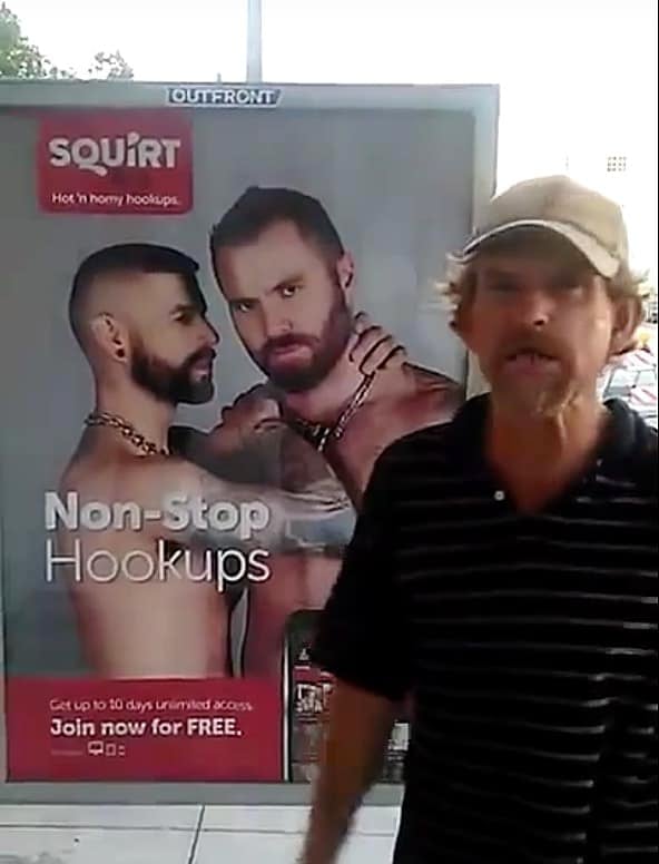 Drunk Homophobe Smashes Gay Advertisement