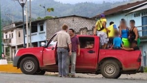 A reporter confronts Montero after spotting him driving by with a truck full of young people. Jimmy Chalk/GlobalPost