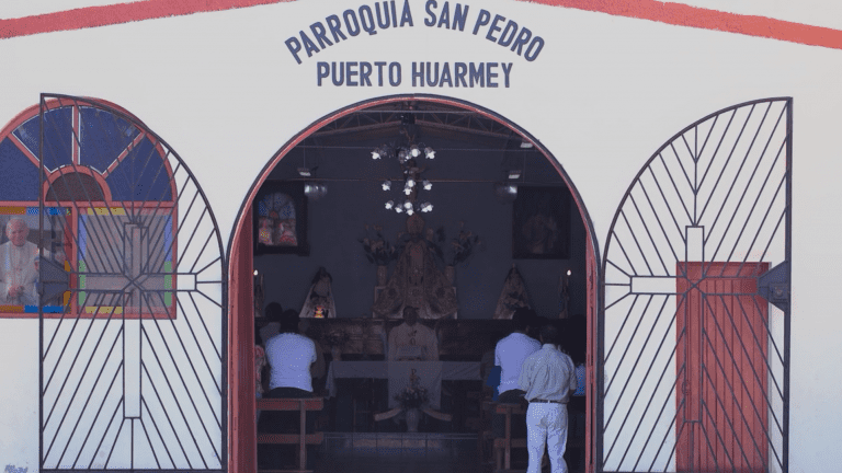 The church where Father Paul Madden celebrates Mass, in Puerto Huarmey, Peru. Father Madden admitted to molesting a 13-year-old boy, and told GlobalPost he could never again work in the US. (Jimmy Chalk/GlobalPost)