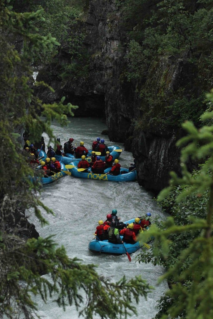 Whitewater rafting down Six Mile Creek, Alaska, in ManAboutWorld gay travel magazine and Towleroad