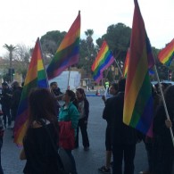 Gay rights activists and supporters of the civil partnership bill in front of the House on Nov. 26.