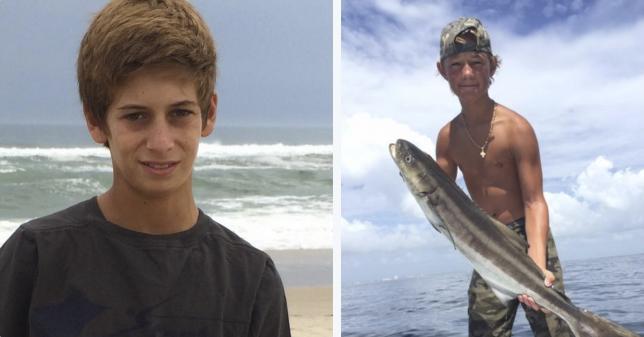 14-year-olds Austin Stephanos (L) and Perry Cohen are showing in this handout provided by the United States Coast Guard in Miami, Florida, July 26, 2015. Courtesy U.S. Coast Guard/Handout via REUTERS