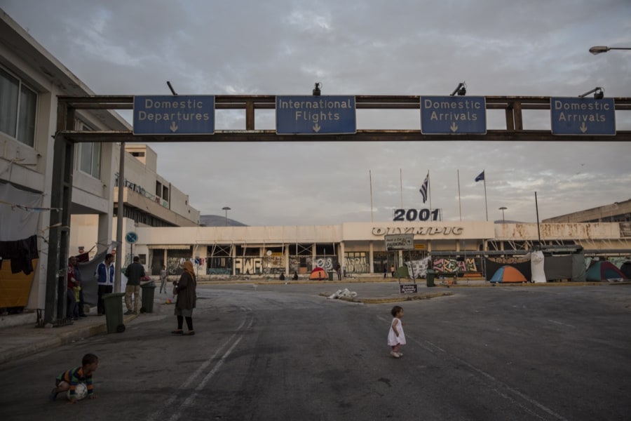 A scene from the disused Hellinikon airport, now an informal shelter for thousands of migrants. (Credit: Jodi Hilton/Pulitzer Center)