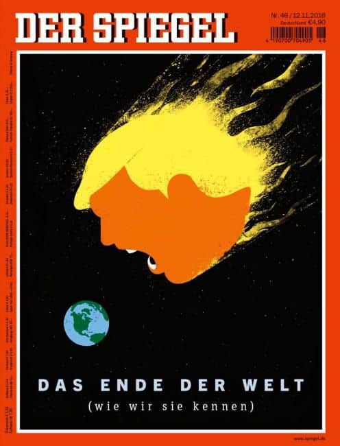 This is Der Spiegel's cover artwork for an issue themed around "The End of the World," which came out on Nov. 12, 2016. Credit: Courtesy of Edel Rodriguez