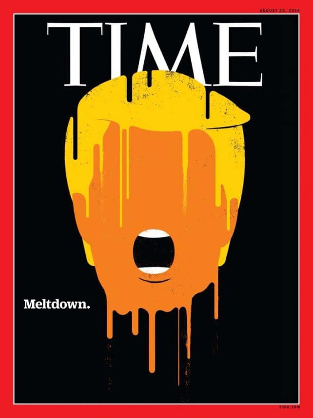 Edel Rodriguez's "Meltdown" illustration of Donald Trump for Time's cover is shown here. Credit: Time magazine