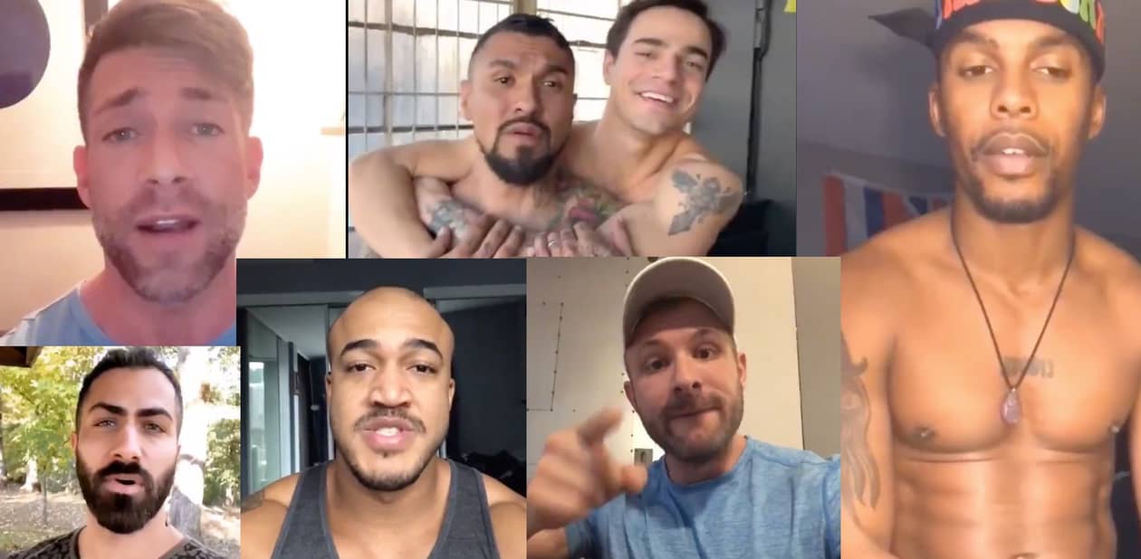 gay adult performers Bruce Beckham, Jason Vario, Chi Chi LaRue, Adam Ramzi, Alex Mecum, Marc MacNamara, Jacen Zhu, Max Konnor, Mr. Pam, Levi Karter, and Boomer Banks