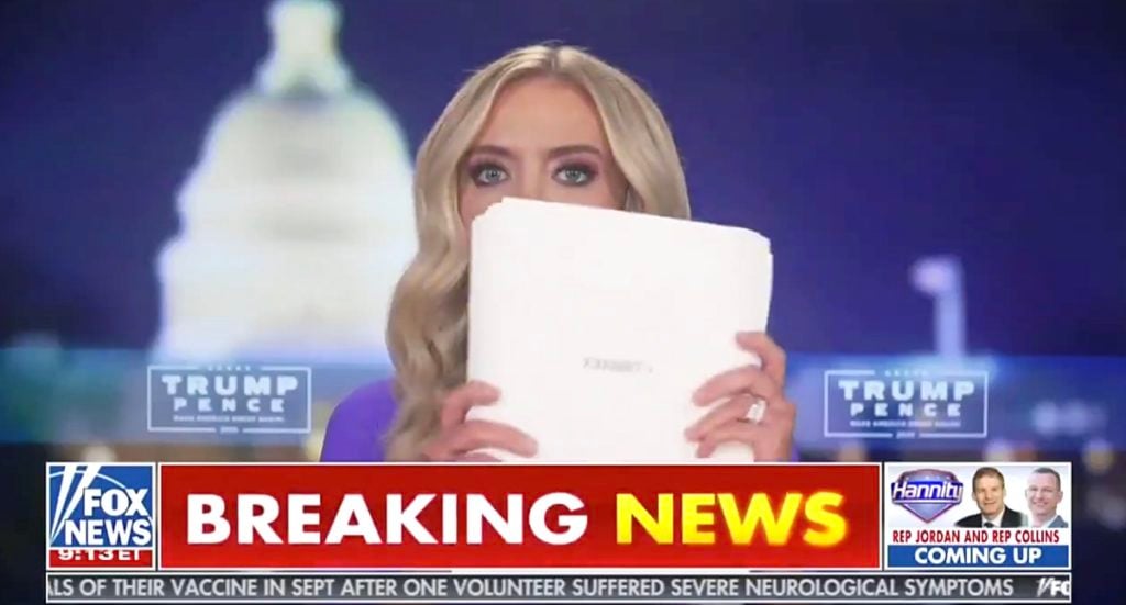 Trumpists Present Flailing 'Evidence' Of Fraud On Fox News — Reams Of Paper, 'Sources', Anonymous Poll Workers With Disguised Voices: Watch 1 Kayleigh McEnany papers