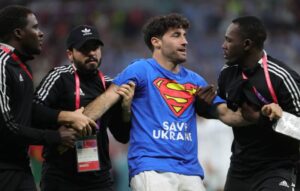 Pitch invader with rainbow flag halts Portugal v Uruguay in Qatar 90 657163 origin 1